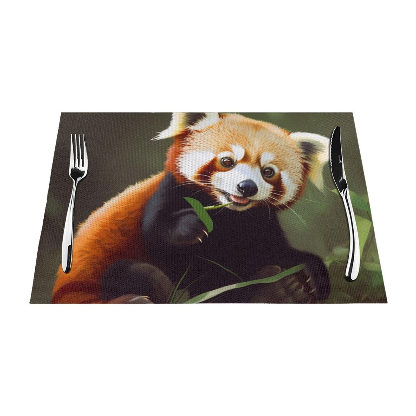Little Red Panda Printed PVC Placemat 6 PCS for Kitchen Dining Table Heat-resistand Washable Table Mats 18x12 in