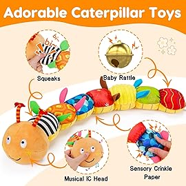 Topsochir Baby Sensory Toy 0-6 Month Music Animal Stuffed Plush Caterpillar Toy Orange