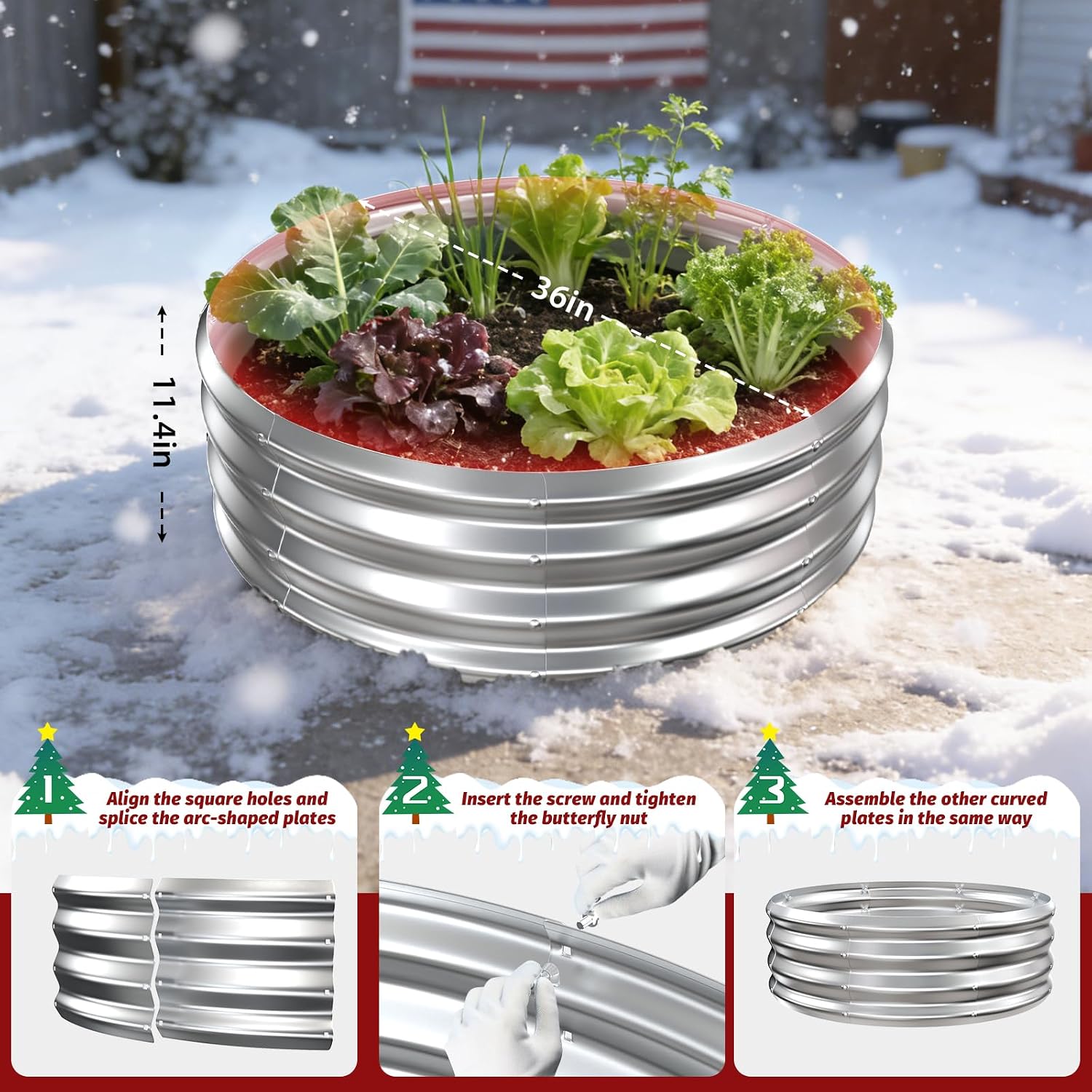 12 Inch Tall Heavy-Duty Round Steel Rised Garden Bed – Wave-Shaped Design Galvanized Metal Planter Box for Vegetables Flowers Succulent at Patio/Garden Outdoor (Silver, 36" Diameter)
