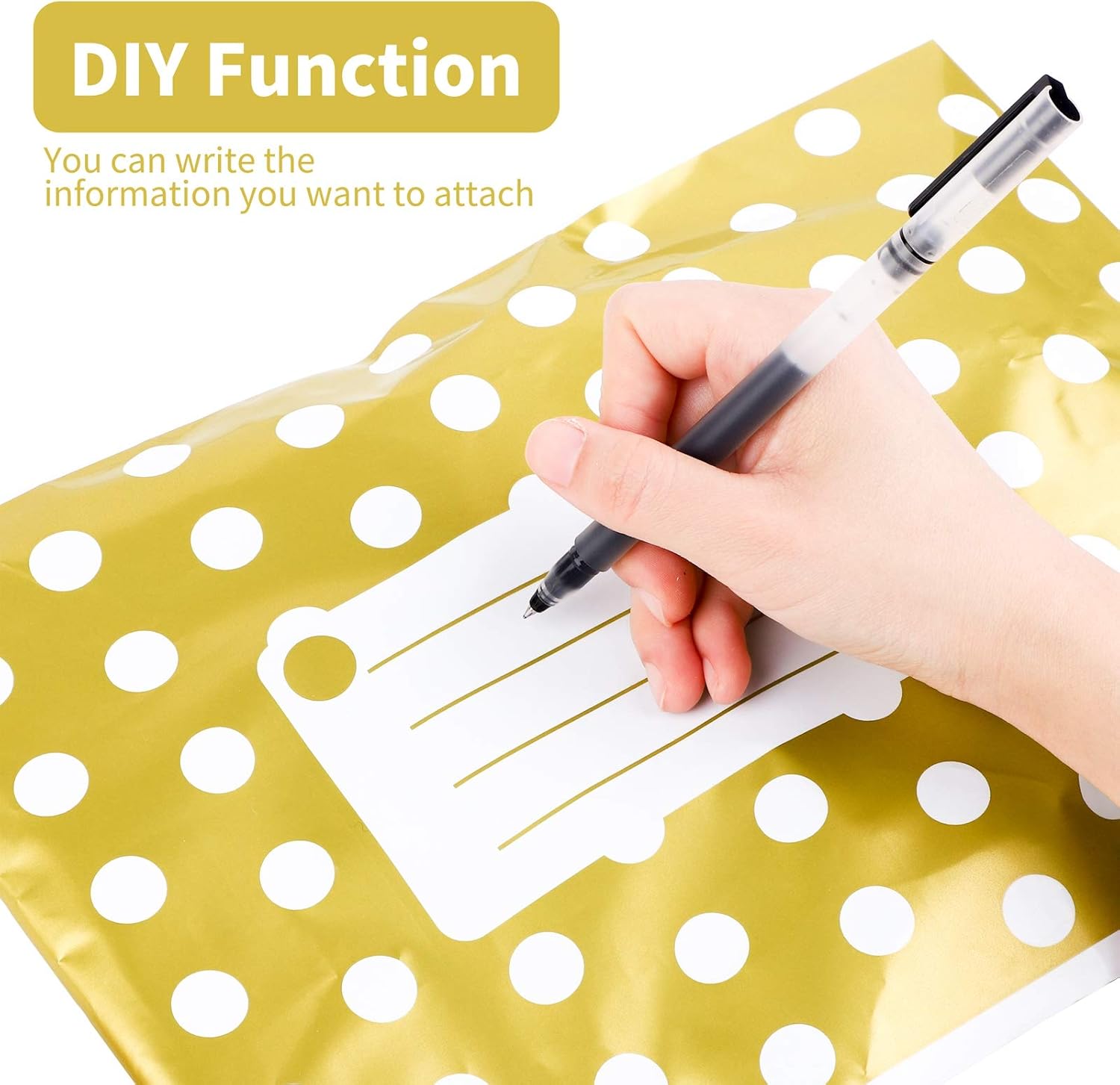 ADXCO 25 Pieces Gold Polka Dot Mailing Postal Bags Poly Bag Mailer with Writing Area Strong Polythene Self Seal Packing Packaging Postage Mail for Shirts, Stationary and Office Supplies (9 x 12 Inch) : Office Products