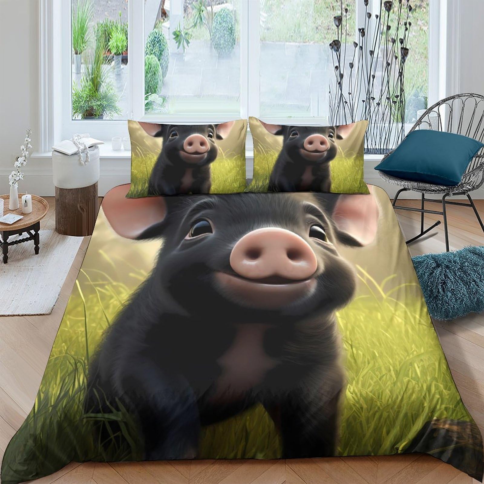 Ctjqhvkz Style-7 3D Printed Cute Pig Fitted Sheet Microfiber Soft Bed Sheet Farm Animal Mattress Cover For Bedroom Decor Protection Single（135X200cm）