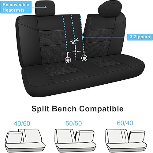 Miniatura 2 de VarCozy Juego de fundas de asiento trasero de automóvil de piel sintética, fundas de asiento trasero divididas para automóvil, fundas de asiento