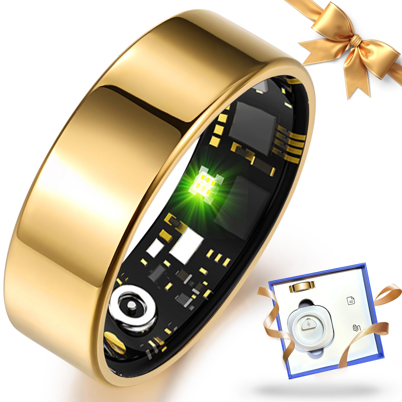 Kuxlagz Smart Ring for Women Men Fitness Tracker with Heart Rate, Blood Oxygen, Blood Pressure, Sleep Monitoring, Step Counting, IP68 Waterproof, No Subscription Fee (Gold, #10)-image-27