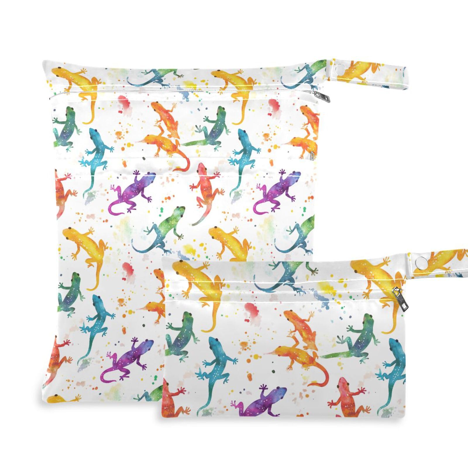 Coikll Wet Dry Bags for Cloth Diaper 2 Pack Waterproof Yoga Gym Bag for Swimsuit Wet Clothes Baby Items-?Colorful Lizard?