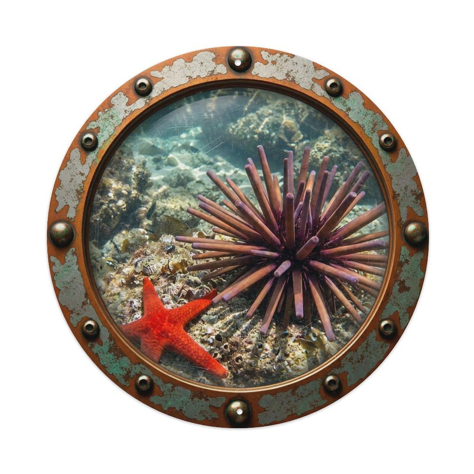 Gead 8X8inch Style Vintage Porthole Slate Pencil Urchin Nautical Window View Metal Tin Sign