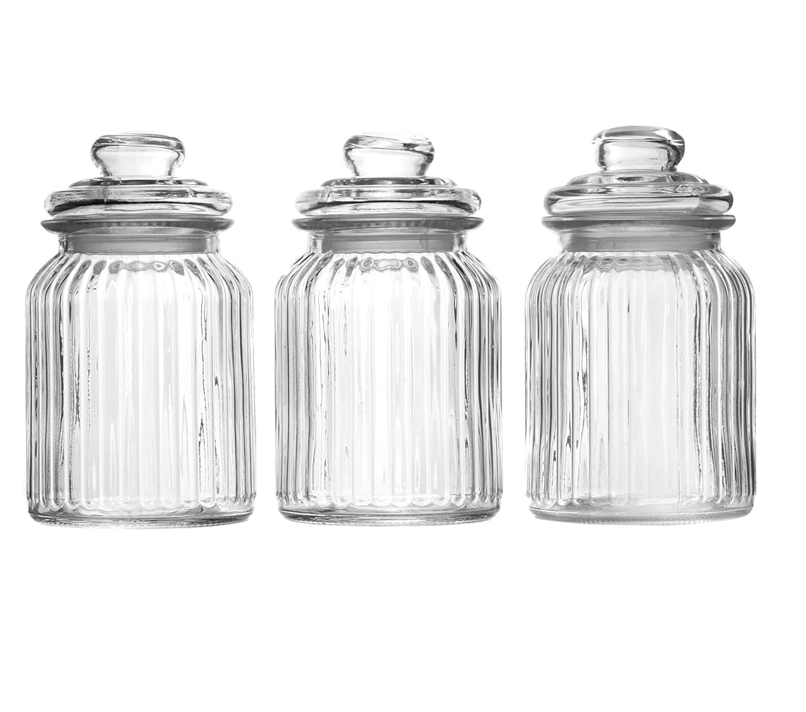 Magna Retail Clear Vintage Airtight Glass Jars With Lids | Set Of 3 | Traditional Sweet Jars Storage Containers | Preserving | Ideal For Tea, Coffee, Sugar, Biscuits, Pasta & Sweets (990Ml)