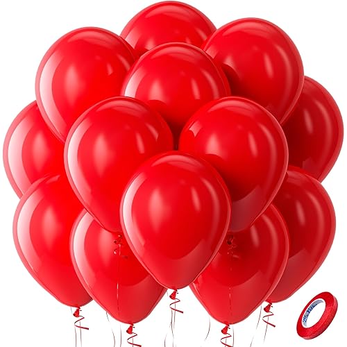Bezente Red Balloons Latex Party Balloons - 100 Pack 12 inch Round Helium Red Balloons for Valentines Day Casino Theme Wedding Birthday Patriotic Party Decorations