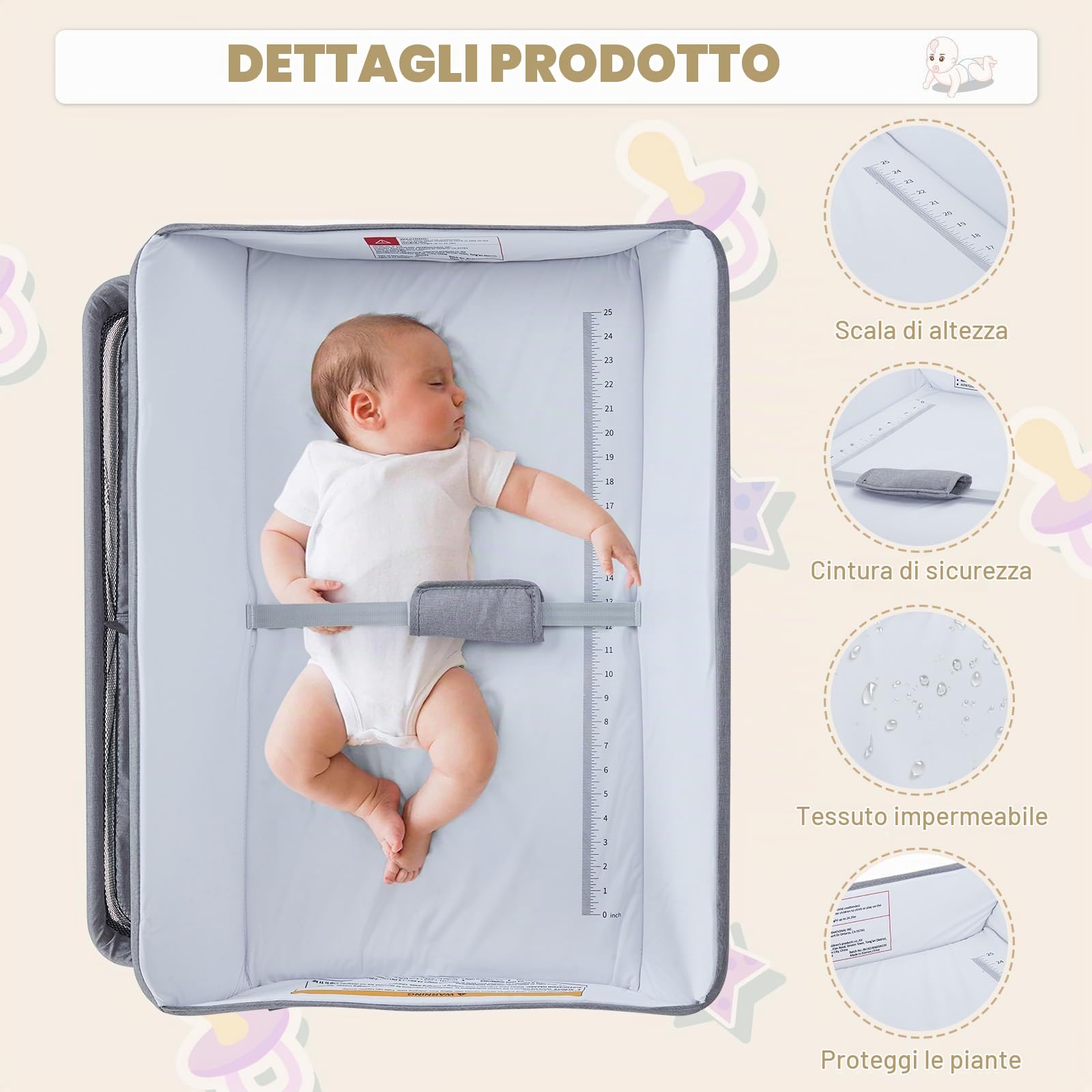 Fasciatoio Pieghevole Neonato Con 2 Cassetti, Altezza Regolabile, Materassino Impermeabile, Organizzazione Salvaspazio, Asta Appendiabiti & 4 Ruote Bloccabili, Grigio Scuro