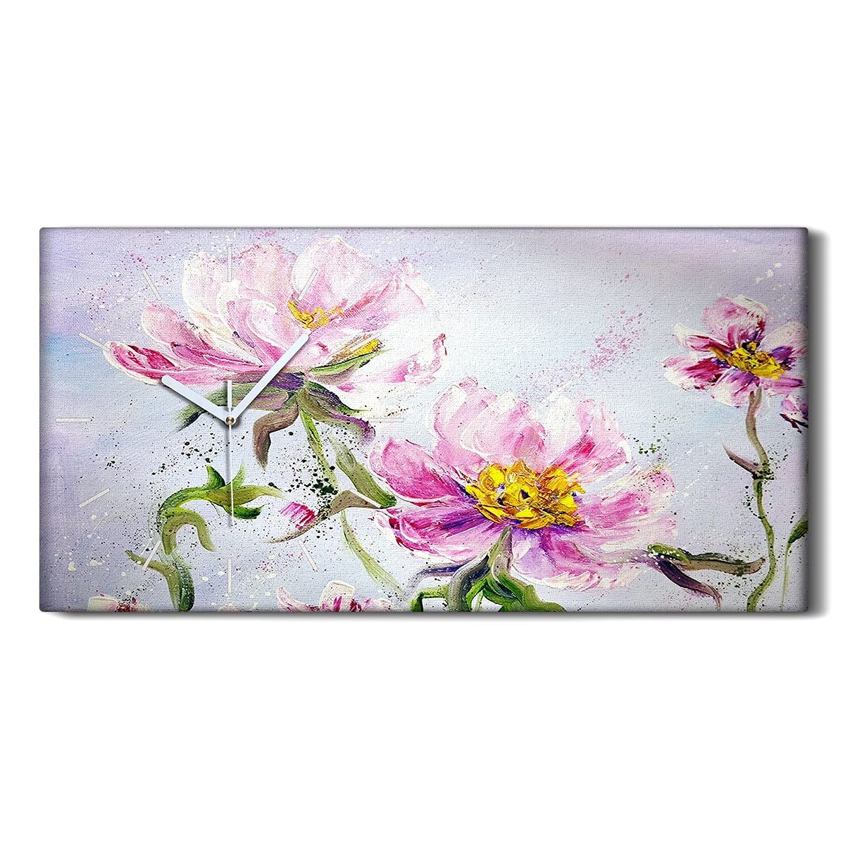 Horloge sur Toile Art Mural Salon Chambre Pivoines Florales 60x30