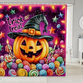 Erosebridal Happy Halloween Bathroom Accessories Orange Pumpkin Fall Shower Curtain Witch Hat Gothic Bathroom Curtain for Kids Adults 72" Wx72 L Colorful Candies Shower Decor