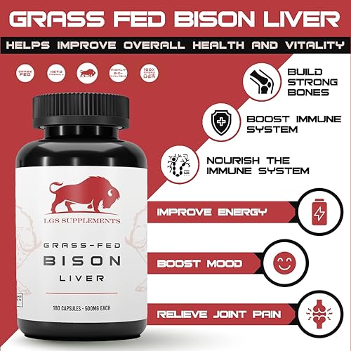 Miniatura 8 de Cápsulas de hígado de bisonte alimentado con pasto apoya la producción de energía, desintoxicación, digestión, inmunidad, hierro natural sin OMG,