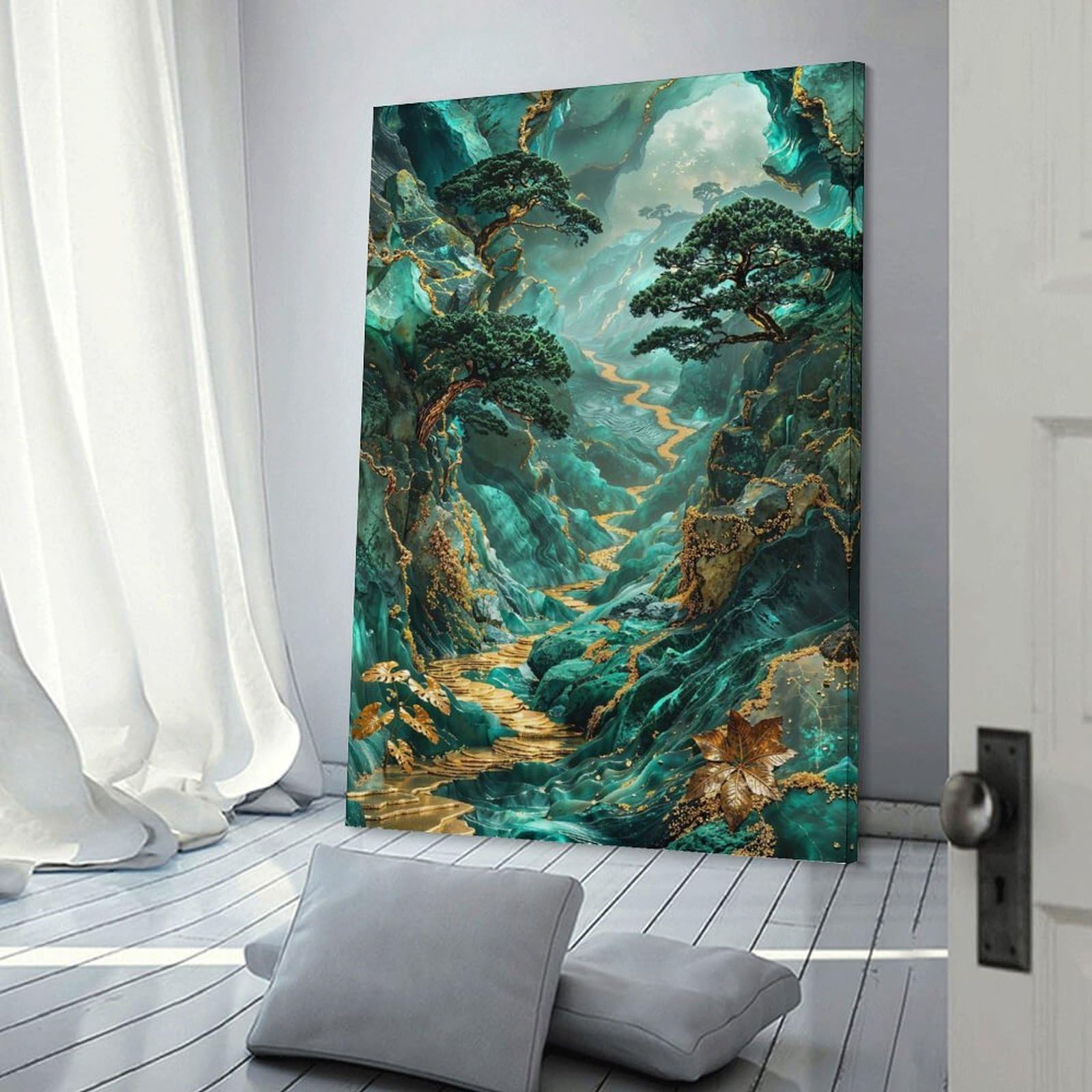Junmoney Canvas Wall Art Golden Jungle Path, 20x30inch(50x75cm), for New Homes, Bedrooms Or Workspaces, Canvas Artwork with Gifting Potential