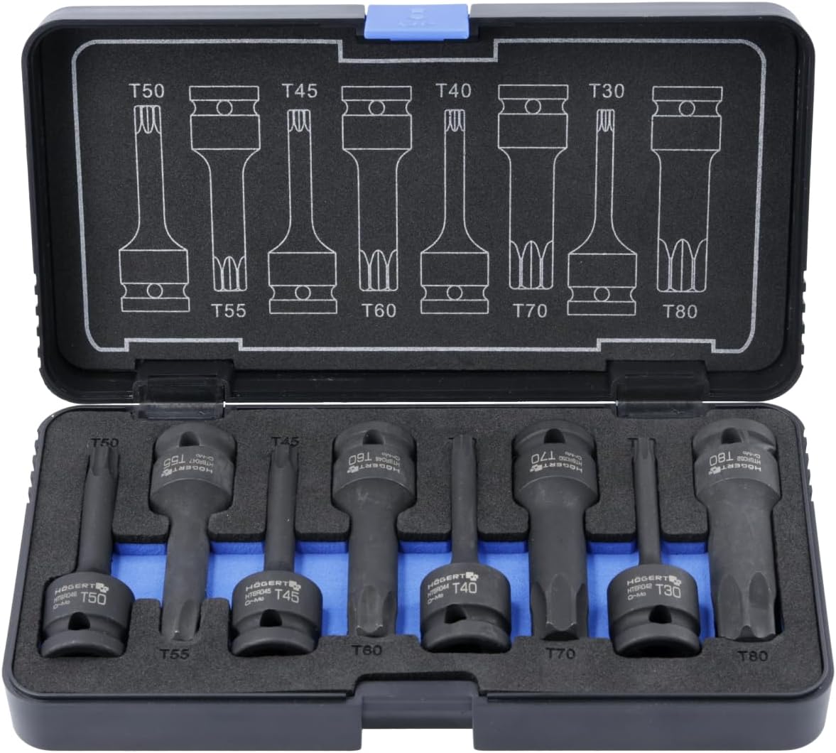 Set of 8 Impact Sockets 1/2 Inch Torx CrMo