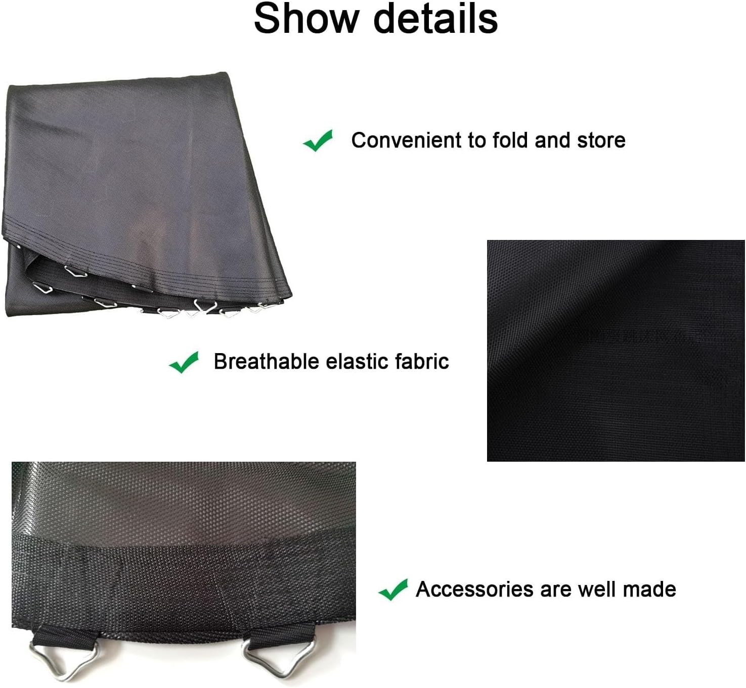 Trampoline Mat, Round Trampoline Safety Pad with V-Rings and Spring Pull Tool, for 6Ft 8Ft 10Ft 12Ft 13Ft 14Ft 15Ft 16Ft Trampoline Frame