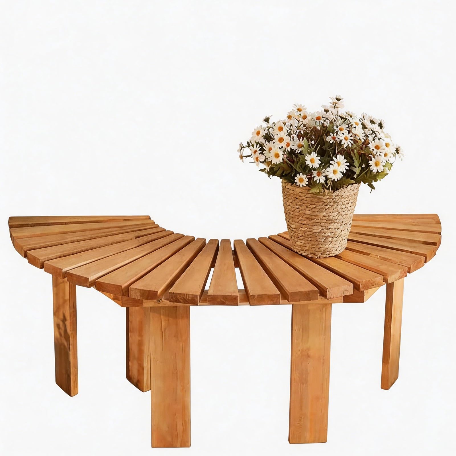 Banc d'arbre en bois massif demi-rond et siège de parc extérieur moderne 2 places
