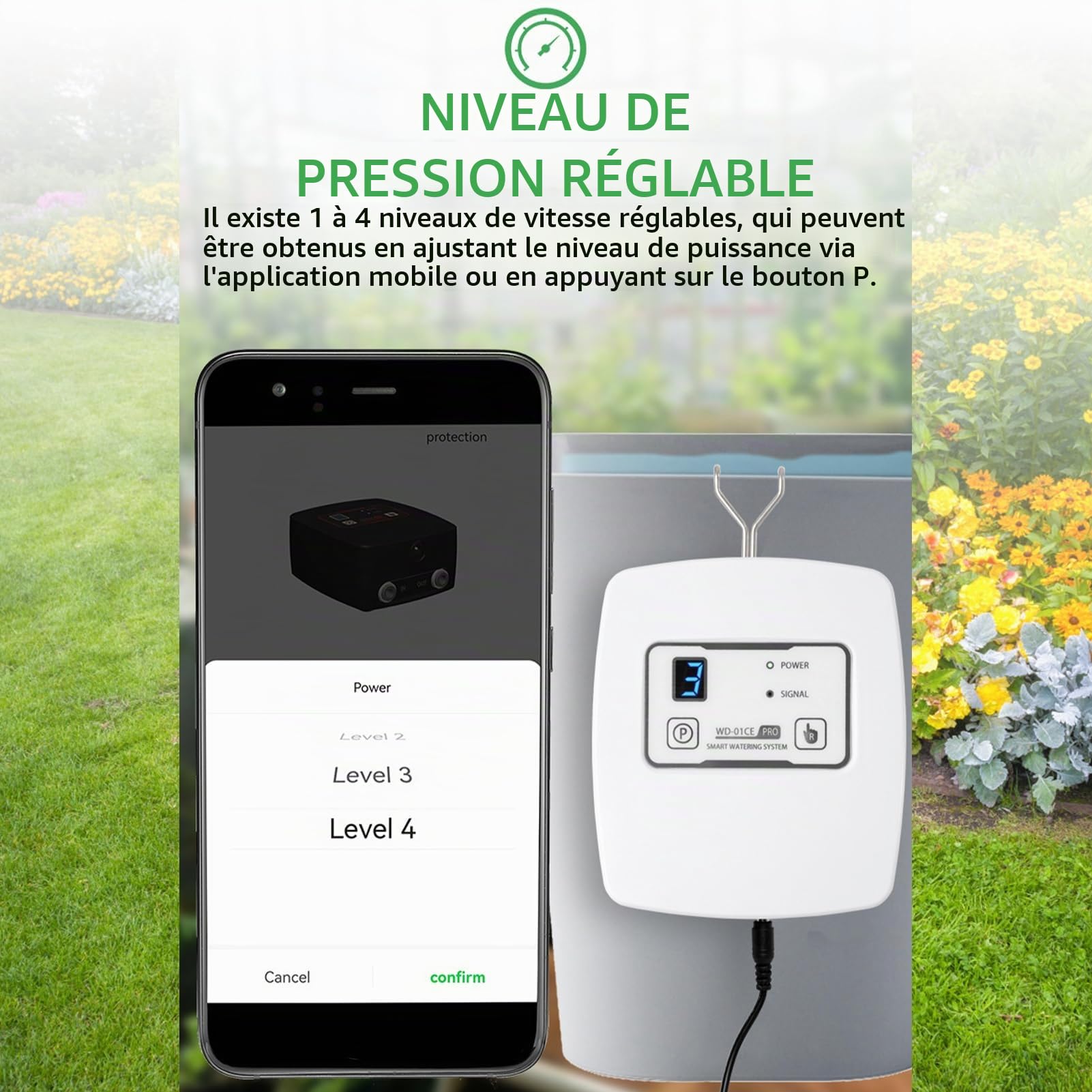 Arrosage Automatique Interieur, Système d'irrigation Intelligent WiFi, Télécommande, Régulation de la Pression d'eau 1-4 Vitesses, Contrôle Intelligent du Temps