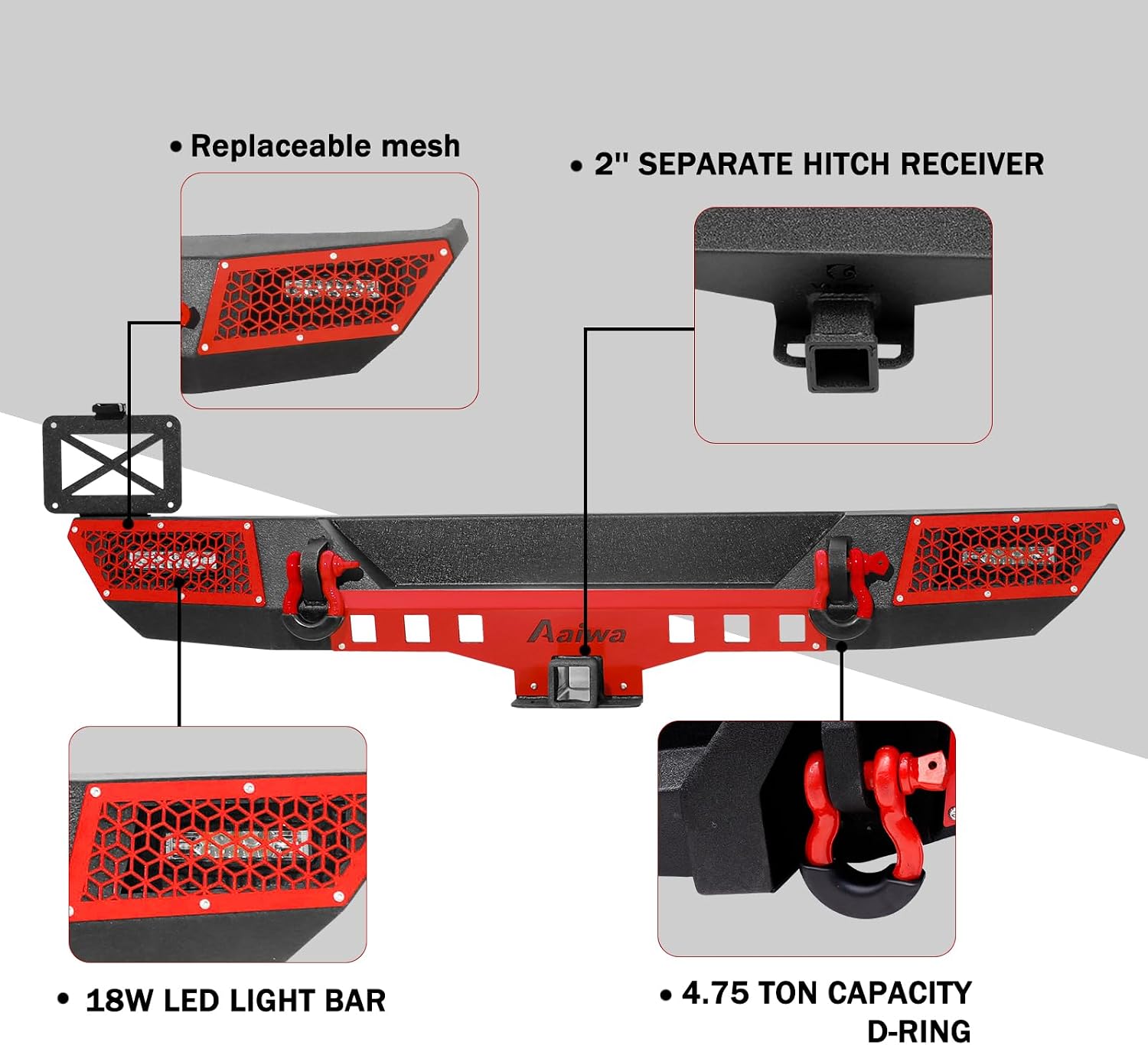 Wrangler JL Front + Rear Bumper Combo Fits For 2018-2023 Wrangler JL/JLU, Plate Steel Bumper Cover With Light & D-Rings & Winch Plate & 2" Hitch Receiver,Textured Black