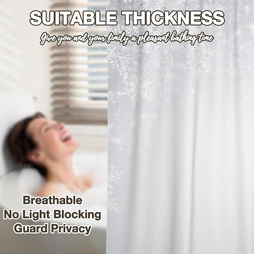 Miniatura 6 de Cortina de ducha de invierno con temática navideña, diseño de copos de nieve, cortina de baño de 72 x 72 pulgadas, tela de poliéster impermeable con