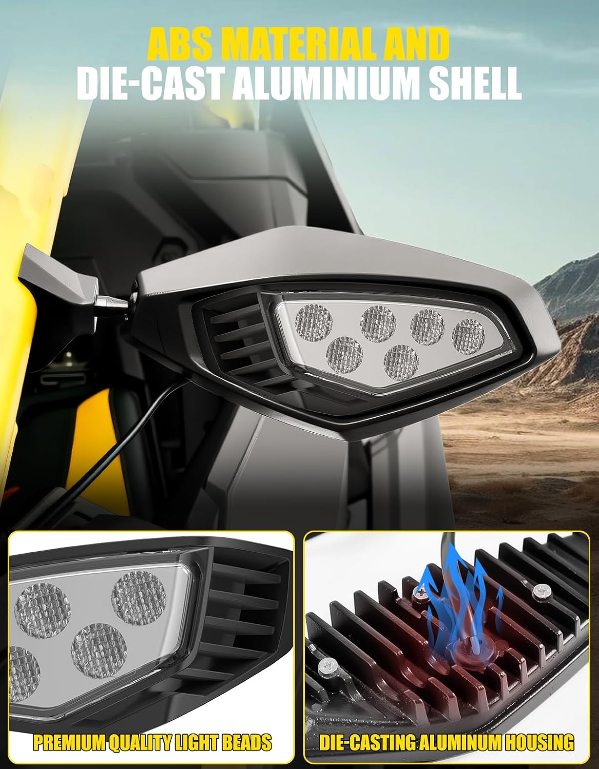 LED Side Mirror Lights for Can Am Maverick R, Rearview Mirrors light Lamps Side Mirror Accent Auxiliary Lights for Can Am Maverick R MAX X RS 2024-2025 Accessories, Replace #715007185