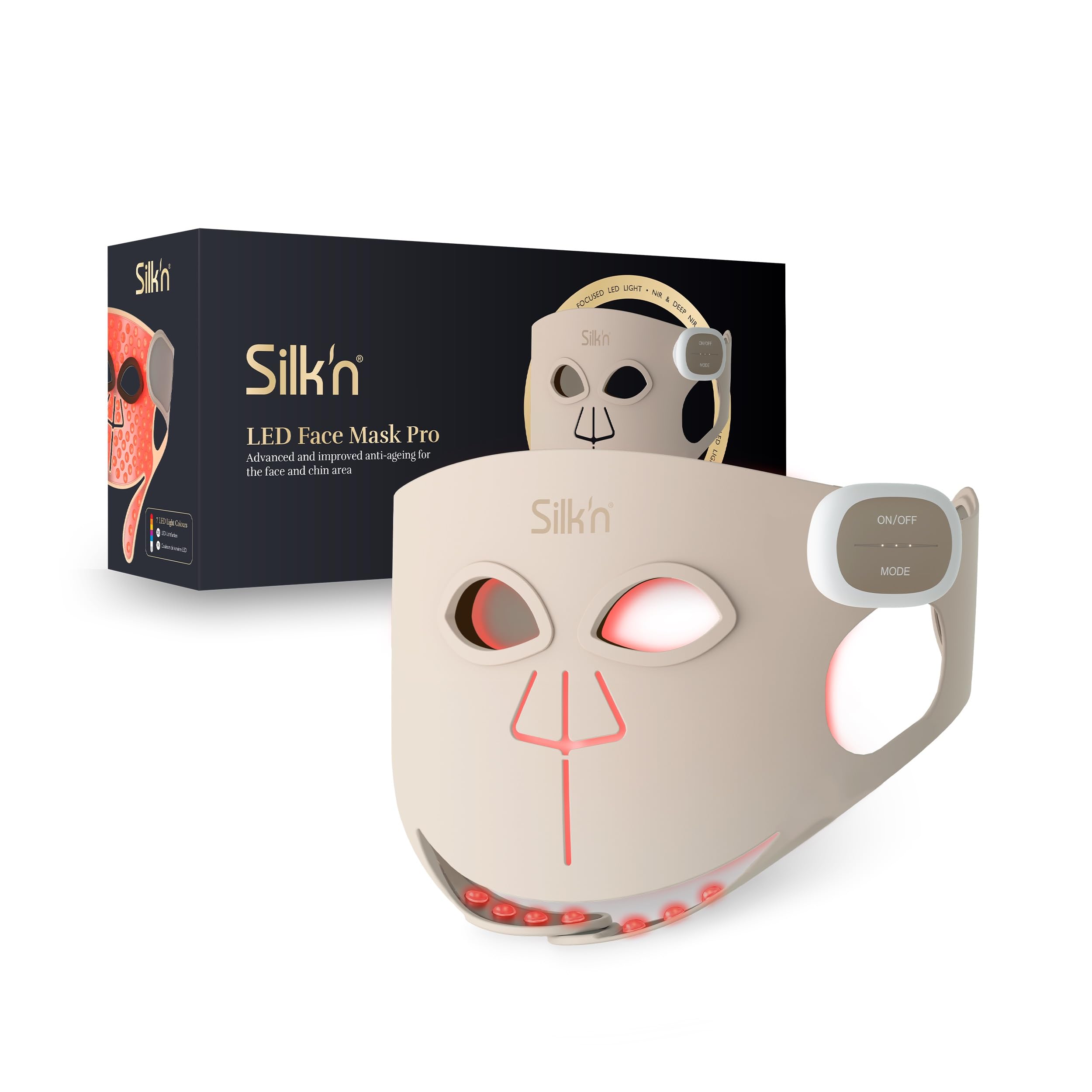 Silk'n masque visage LED - LED Face Mask Pro - Masque lumineux pour le collagène, anti-rides et anti-âge - Sans fil pour 130 minutes - Rose