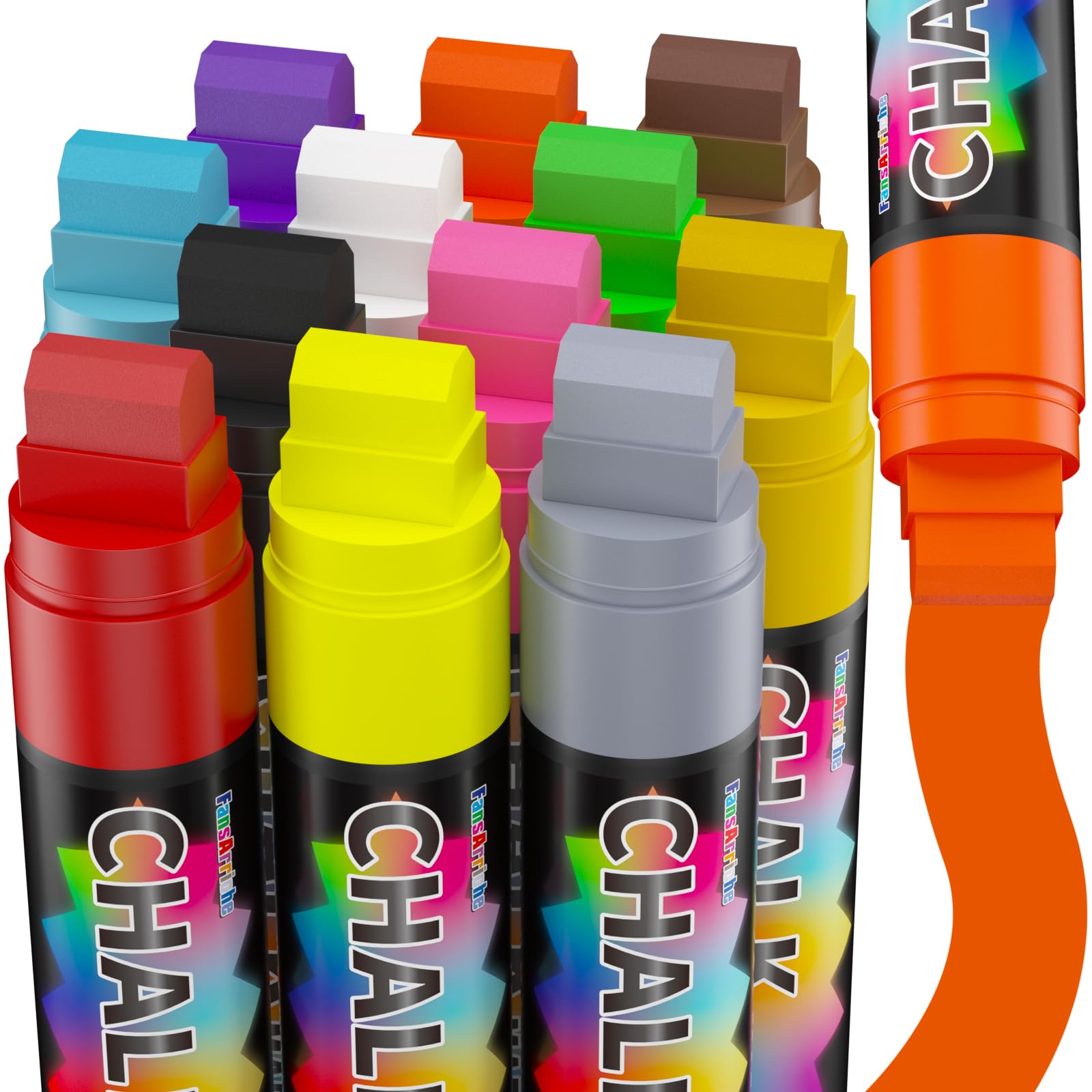 FansArriche Liquid Chalk Pens for Blackboards, 12 Pack Erasable Chalk Markers, 15 mm Chalkboard Pens for Window, Glass, Whiteboard, Blackboard