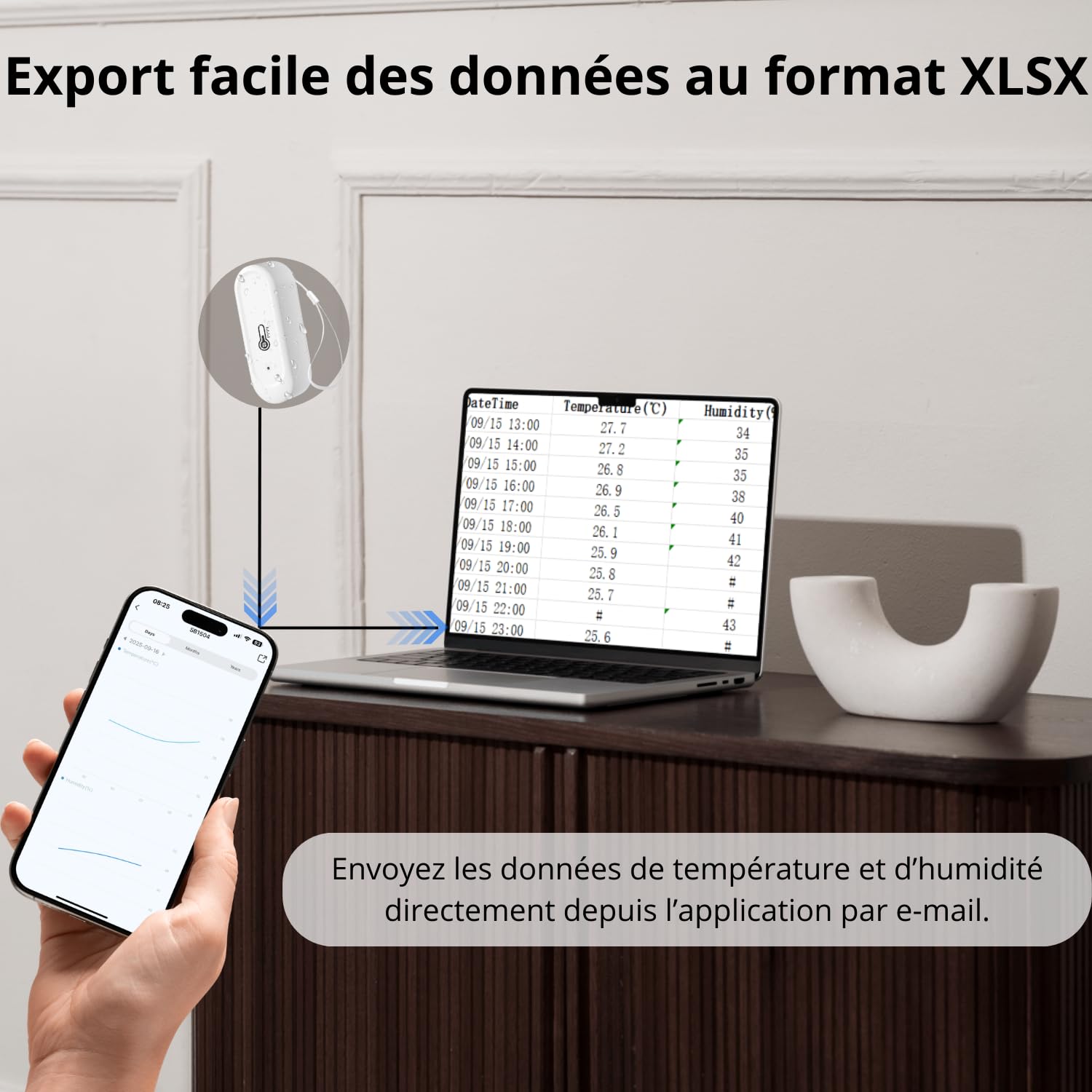 Sone Smart One Capteur Température Humidité WiFi IP65 Blanc | 2xaaa, sans écran, sans passerelle, app alarm, xlsx export