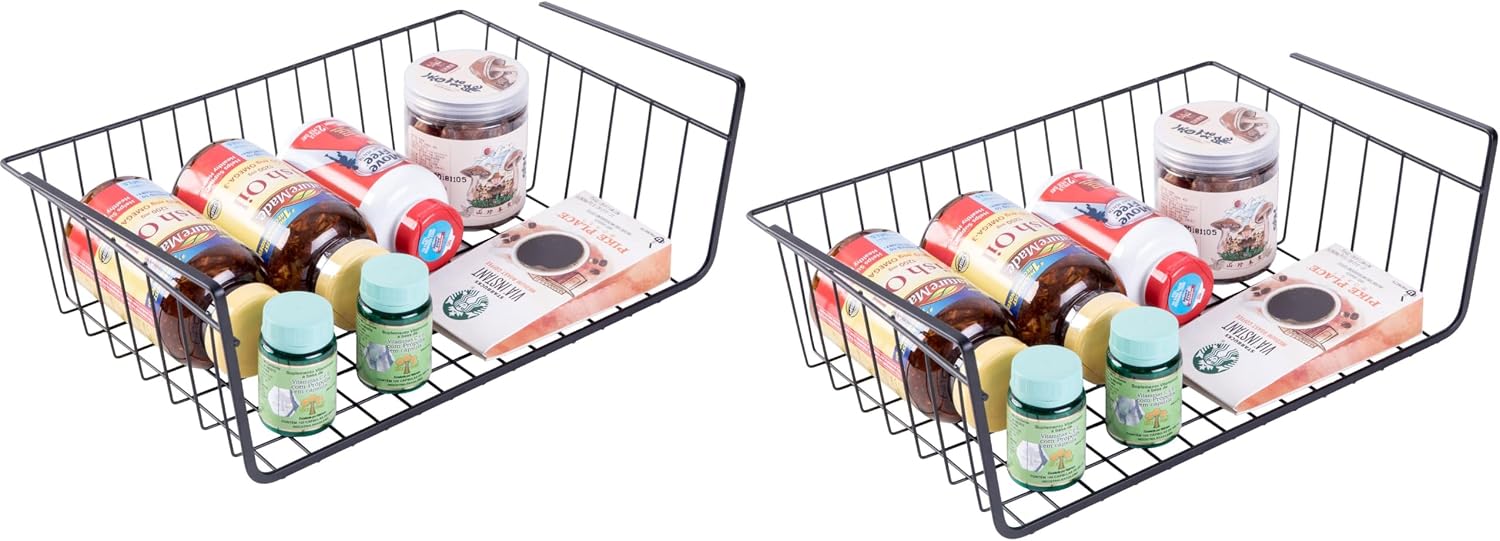 Hanging Under Shelf Metal Storage Basket, Set of 2