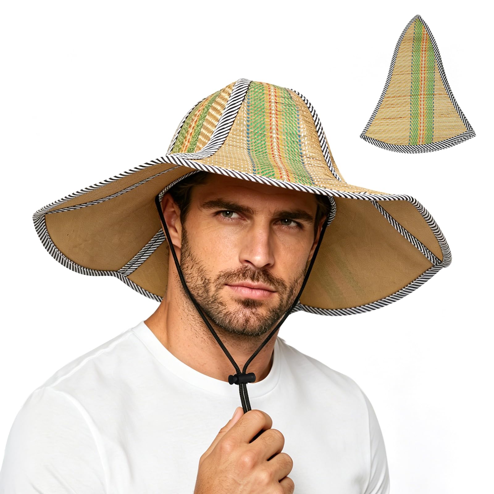 Chapeau de Soleil à Large Bord Anti UV L/XL pour Homme Et Femme, Chapeau de Pêcheur Protection UV UPF 50+ Respirant et Pliable, Chapeau Randonnée de Paille Tressé Classique Imperméable