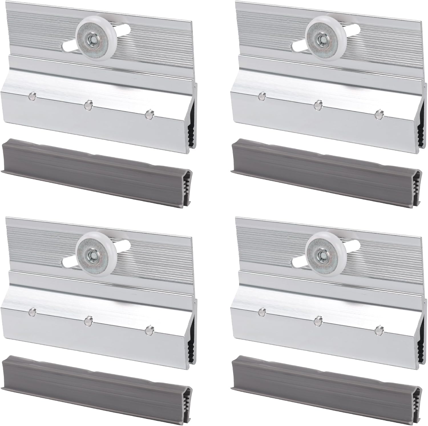 4 Pcs Frameless Shower Door Top Bracket Roller Assembly, 3/4" Ball Bearing Wheel, Adjustable Aluminum with Glazing Vinyl for Safe & Stable Glass Fit