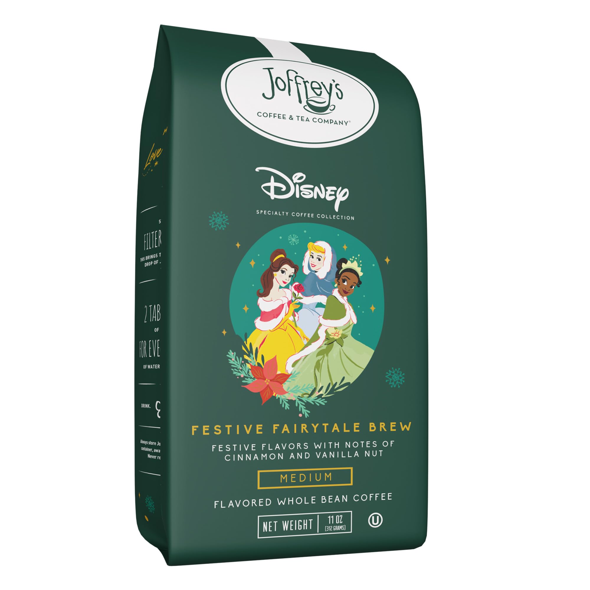 Joffrey's Coffee - Disney Festive Fairytale Brew, Disney Specialty Collection, Flavored Coffee, Vanilla Nut & Cinnamon Flavor Notes, Brew or French Press (Whole Bean, 11oz)
