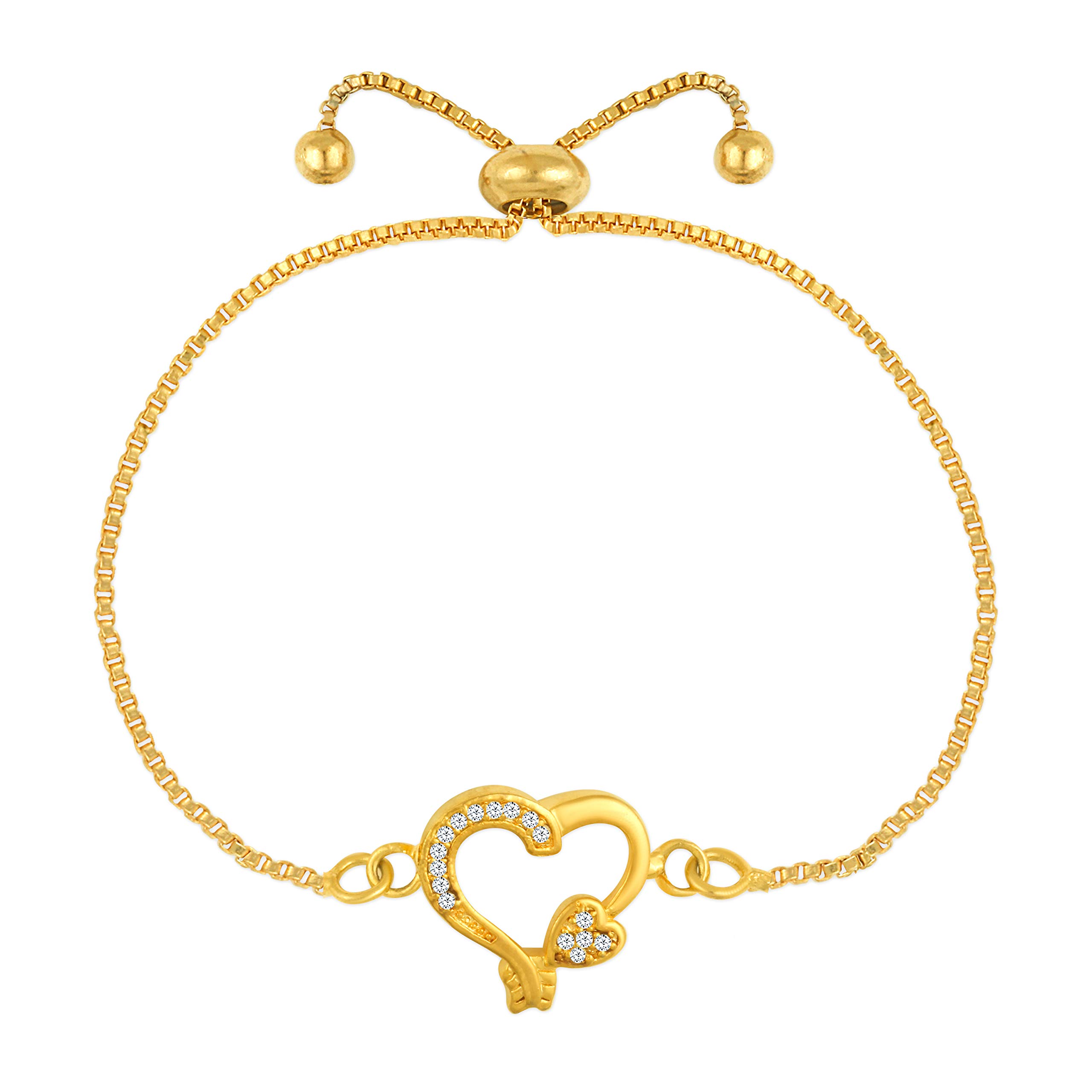 VSHINE FASHION JEWELLERYAdjustable Core Heart Love Valentine Shape American Diamond Stone Gold Plated Bracelet Stylish Fancy Shaped Fashion Jewellery for Women and Girls-VSBR1012G