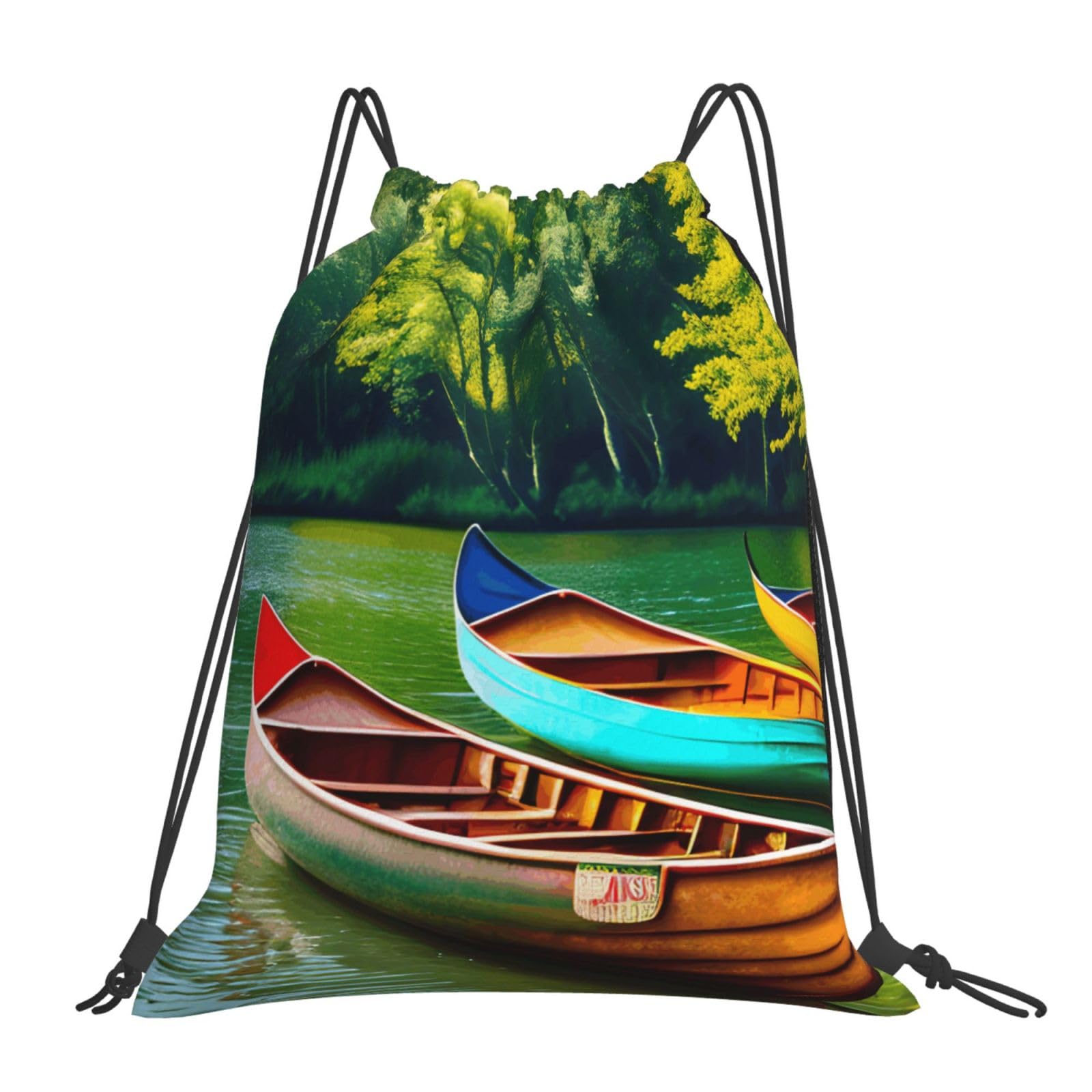 Cxzmnba Unisex White Lake With Boats Canoes Park Drawstring Backpack, Gym Bag, Sport Bag, Lightweight Bag For Travel, Work, School