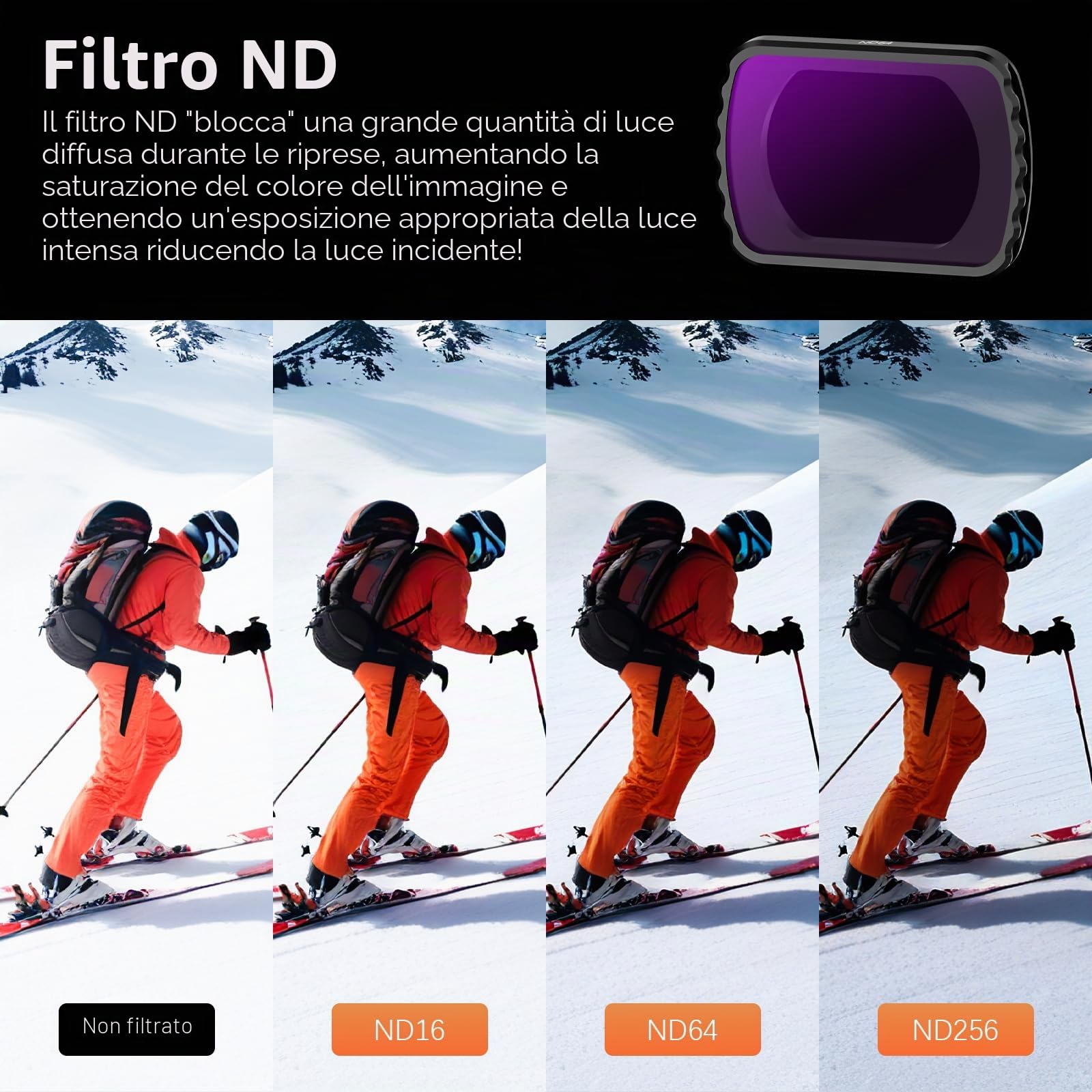 Kit di filtri ND AMAZEAR per accessori DJI Osmo Pocket 4/3 (1/4 Black Mist/CPL / ND16 / ND64 / ND256) Kit di filtri per vlog di viaggio per DJI Pocket 4/3