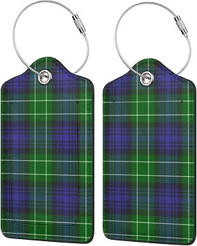 Luggage Tags for Suitcases 4 Pcs Pu Leather Travel Tags with Privacy Flap, Address Card, Stainless Steel Loop for Easy Identification Abercrombie Blue Green Tartan Plaid Scottish