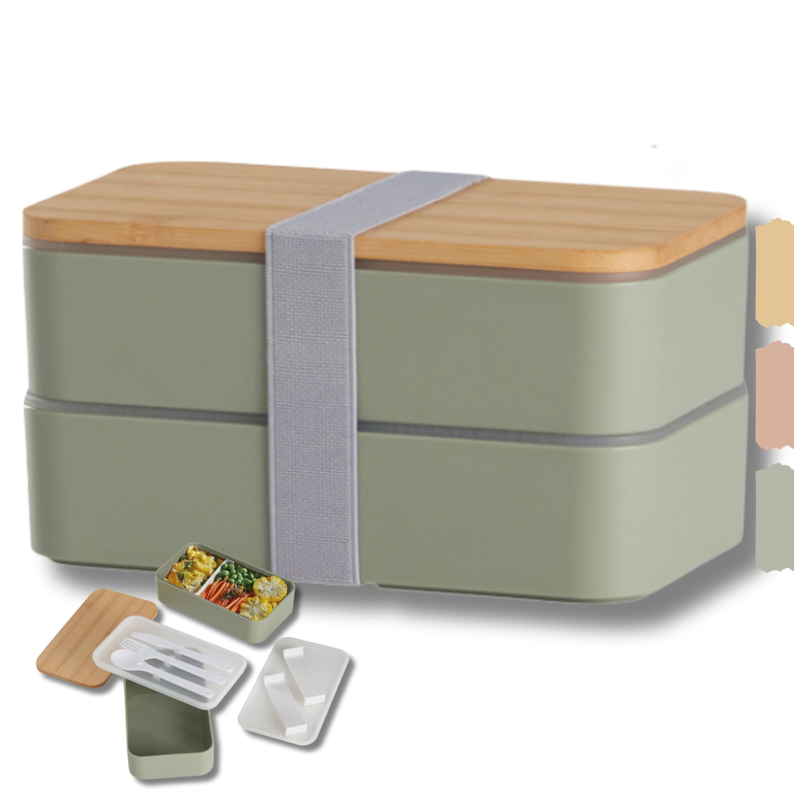 Lunch Box Ermetico 1100ML - In Lolla Di Riso Eco, 2 Scomparti Con Posate - BPA Free - Foto 4