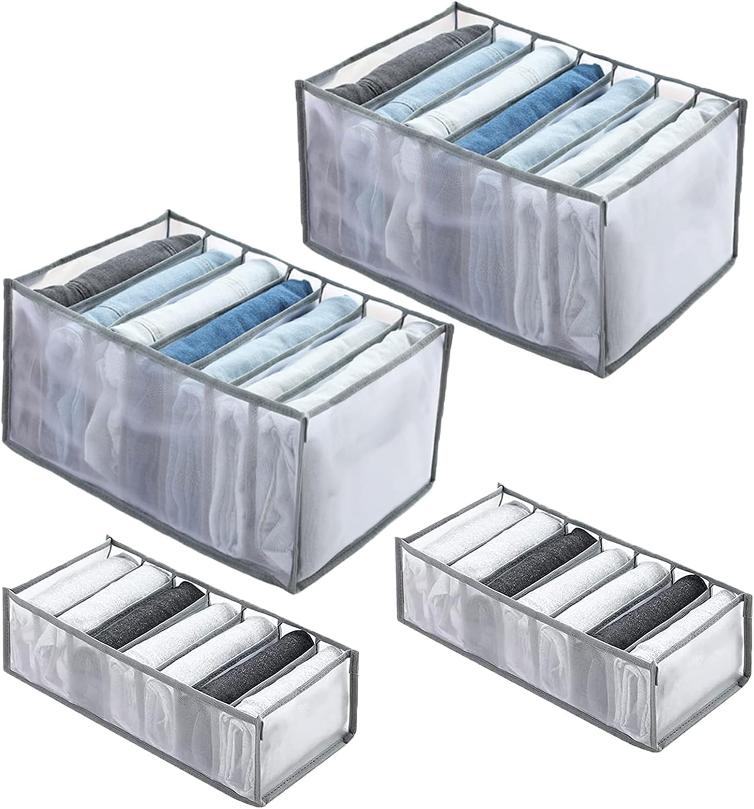 MR.HOKWY 4 Pcs Drawer Organiser Wardrobe Storage Organiser, 7 Grids