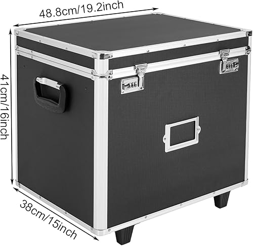 Miniatura 5 de Caja de almacenamiento de archivos con bloqueo, cerradura de combinación de maletero de aluminio y 2 ruedas, maletín grande, caja de seguridad para
