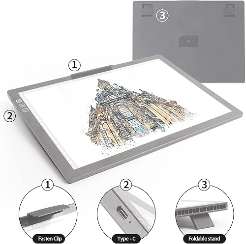 Miniatura 6 de TOHETO - Almohadilla de luz LED inalámbrica A4 con bolsa de transporte, soporte innovador y clip superior, caja de luz recargable TOHETO regulable y