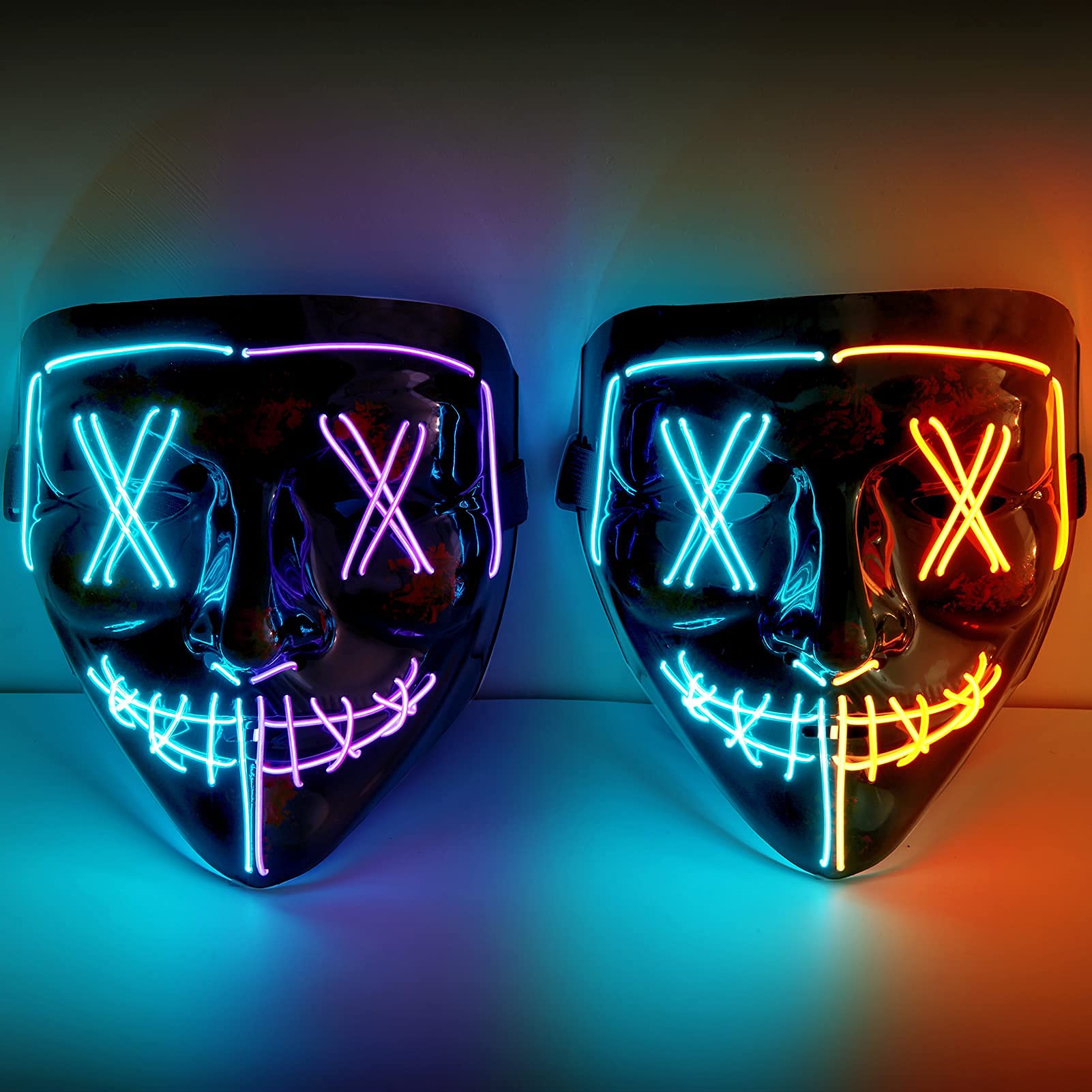 ThinkMax 2 pack Halloween Mask LED Light up Mask Purge Mask for Festival Cosplay Halloween Costume
