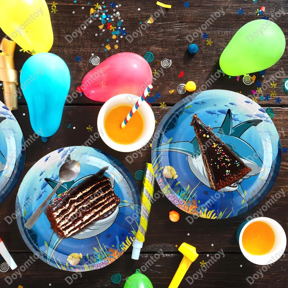 Stoviglie per Feste Squalo,Doyomtoy Animali Oceanici Compleanno Squali Decorazioni Ocean Sea Piatti di Compleanno, Tazze, Tovaglioli per Bambini Compleanno Favors 20 Ospiti