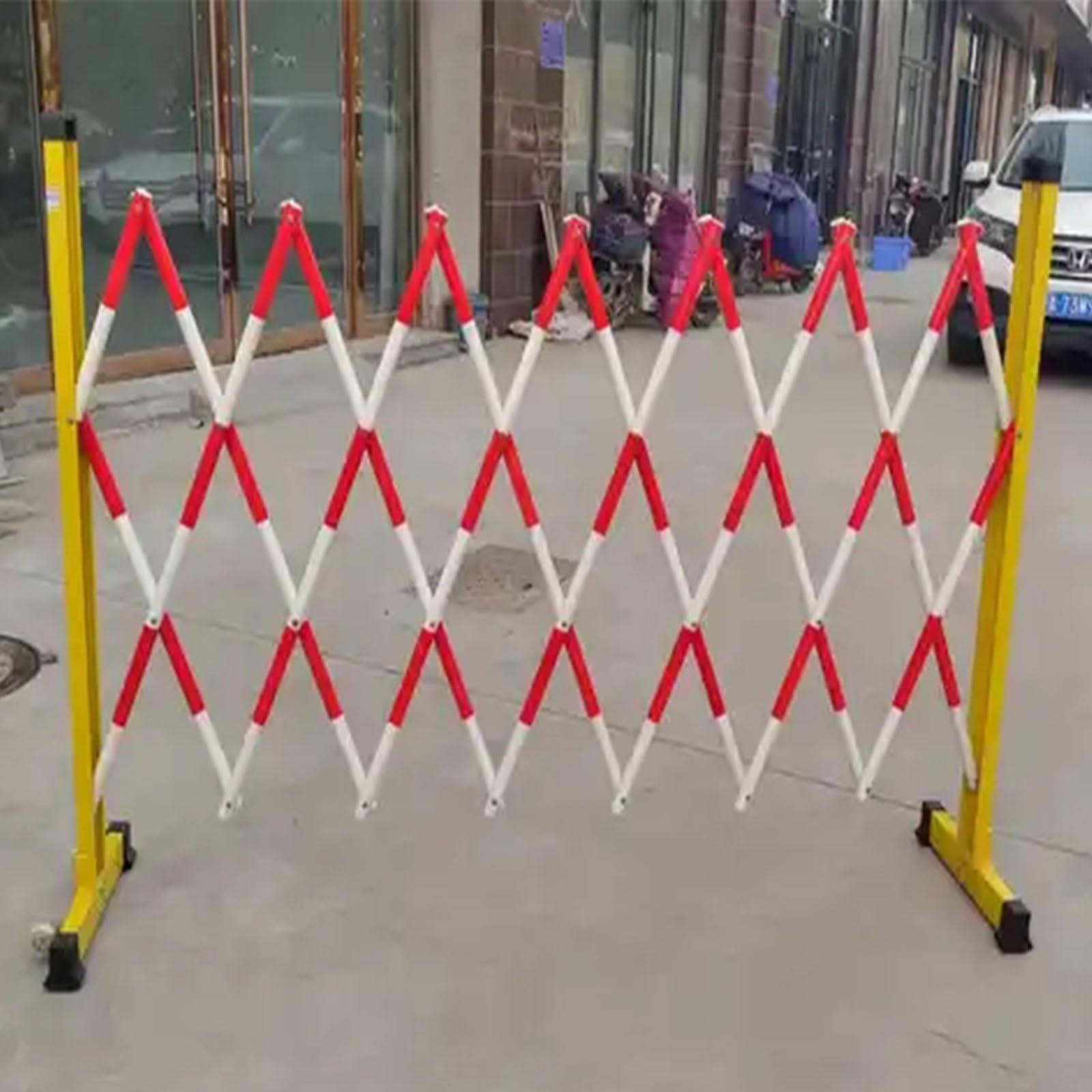 ASerZenith Expandable Mobile Barrier Traffic Fence, Metal Expandable Barricade Mobile Retractable Driveway Gate Folding Safety Barricade For Traffic Control Garage,Red-1.2X2M