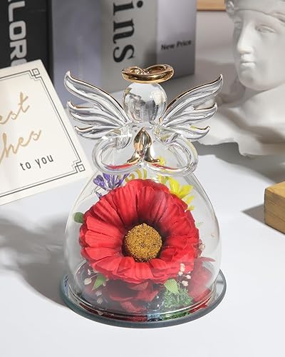 Miniatura 6 de Regalos de cumpleaños para mujeres, regalos de girasol con flores preservadas en figuras de ángel de cristal, aniversario, para mujeres, regalos