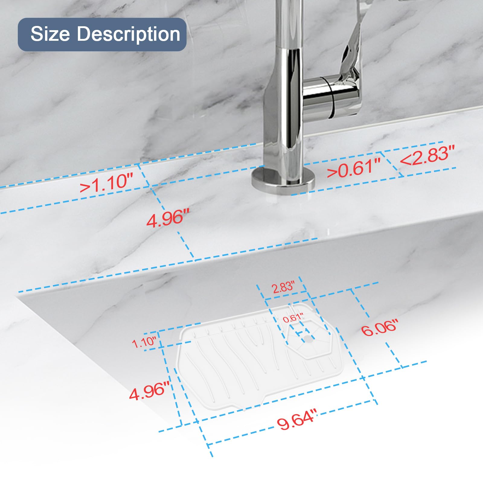 Sink Drain Mat - Unilateral Faucet Guard with 2 Drain Ports, Foldable for Kitchen & Bathroom (White) 3