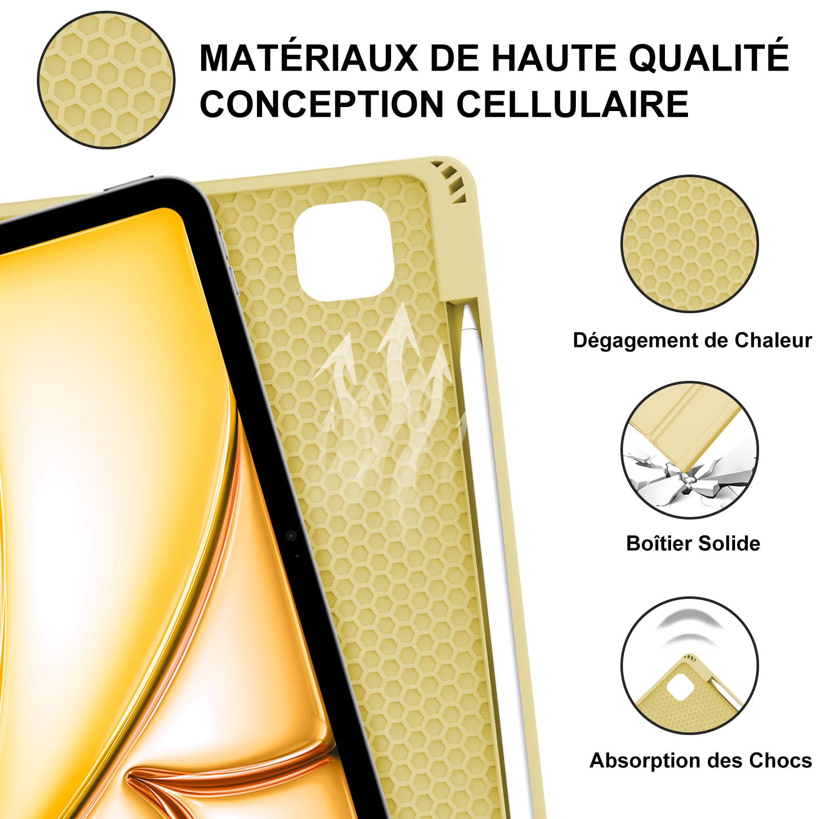 Coque Clavier pour iPad Air 13 Pouces(M4 2026, M3 2025, M2 2024) et iPad Pro 12.9 Pouces(6e/5e/4e/3e Gén), AZERTY Français Housse Clavier Bluetooth Magnétique Détachable avec Porte Crayon, Jaune Clair
