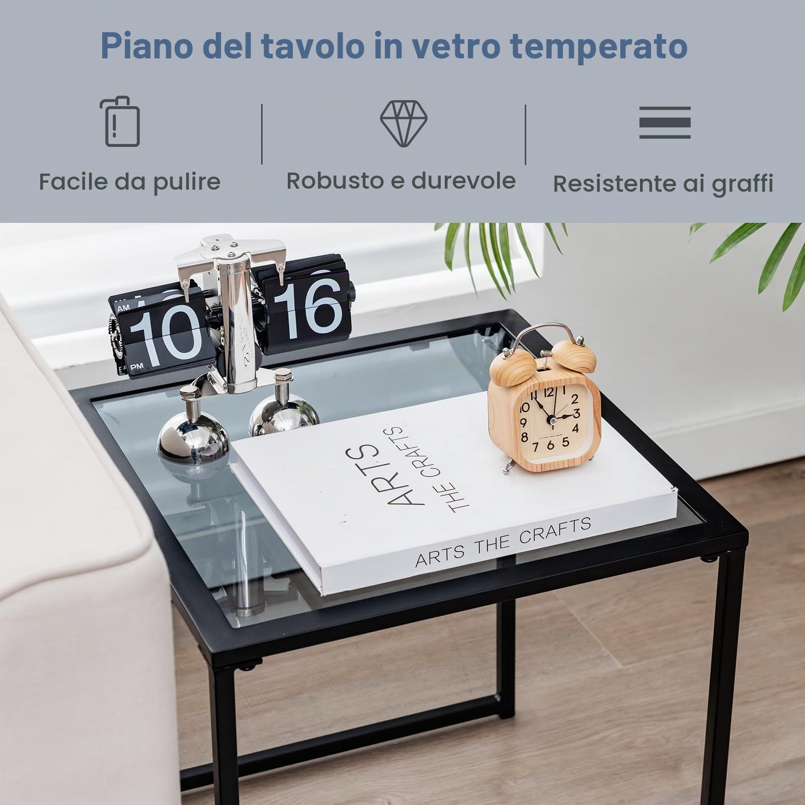 GIANTEX Tavolino quadrato 43 x 43 cm con piano in vetro temperato