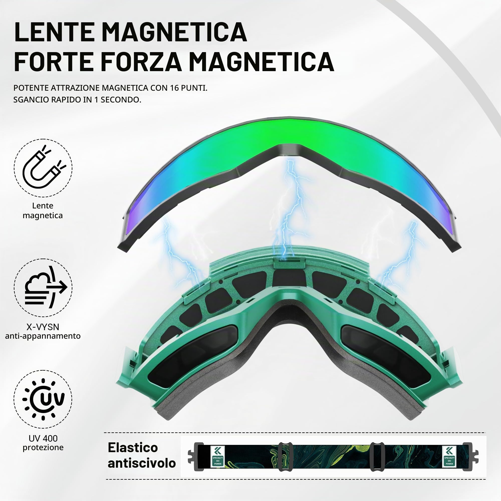 KAPVOE Maschera da Sci Fotocromatica con Lenti Magnetiche, Antifog, Protezione UV400, per Uomo, Donna e Giovani