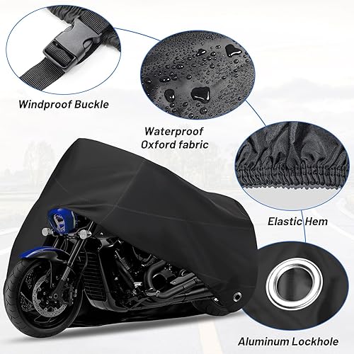 Miniatura 2 de Funda para motocicleta duradera e impermeable, tela Oxford para todo tipo de clima, protege del polvo y la lluvia. Apto para Harley Davidson, Honda,