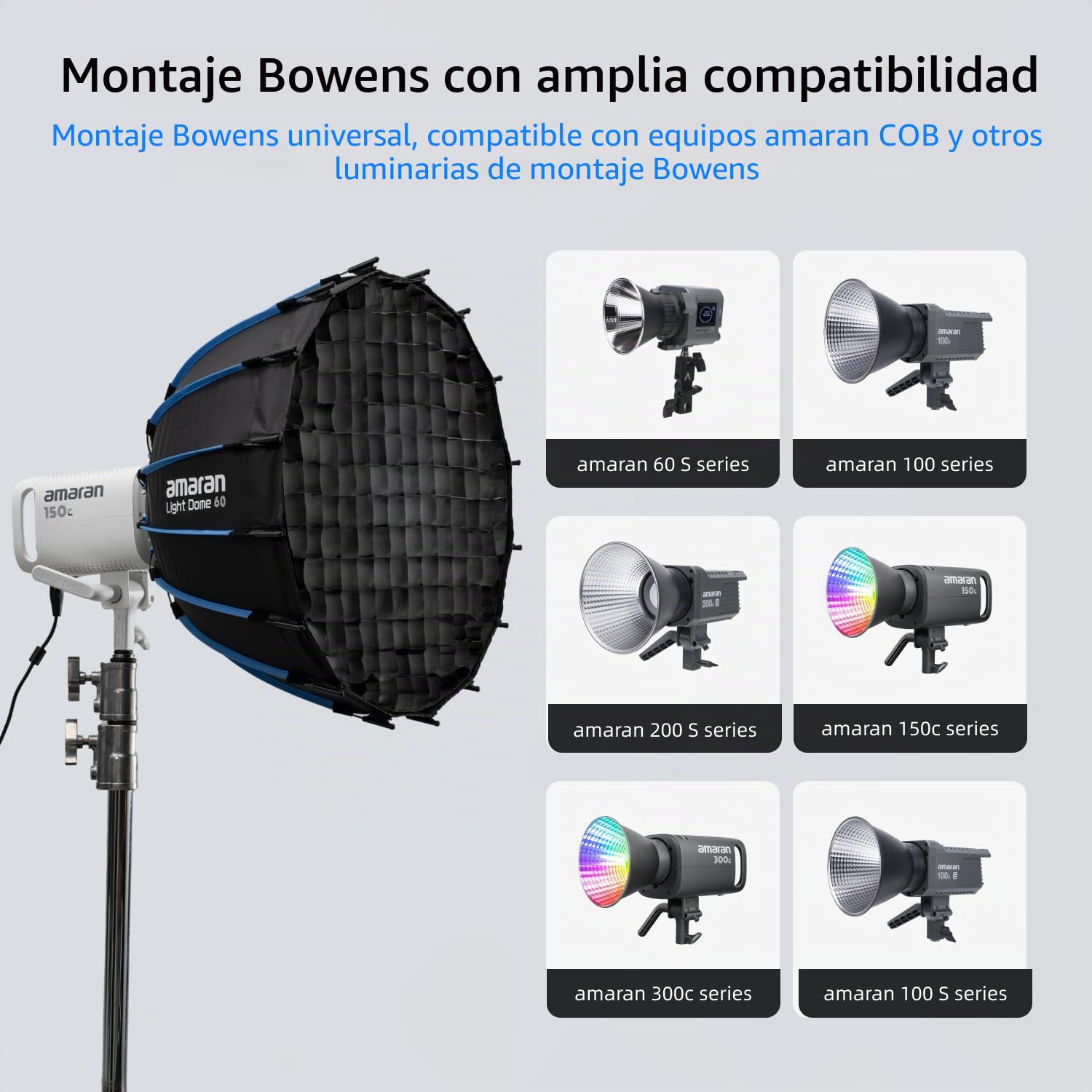 Amaran Light Dome 60, softbox Circular de 16 Lados de 60 cm con diseño de liberación rápida, Montura Bowens para luz Suave Ideal para Retratos, entrevistas y creación de Contenido de Video