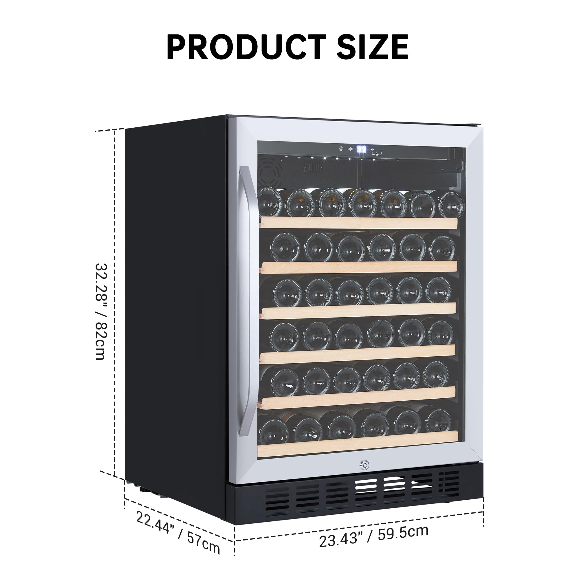 24'' Wine Fridge - 46 Bottle Capacity Wine Cooler Refrigerator, Stable Temperature Control, Digital Control Panel, Stainless Steel & Tempered Glass, Safety Lock,Lockable Wine Cellar For Home, Bar on Fridge.com - View 6