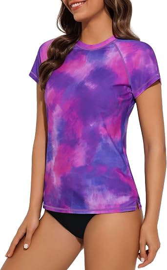 Tournesol Womens Rash Guard Short Sleeve Swim Shirt UPF 50+ Swim Top UV Sun Protection Crew Neck Swimsuit Top